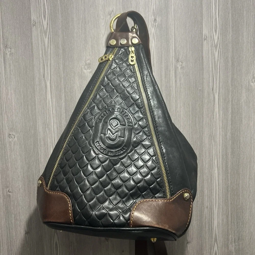 Marino‎ Orlandi Italian Leather Large Backpack Sling Black